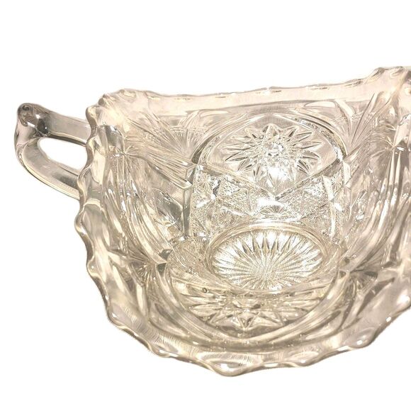 Vintage Clear Glass Flared Oval Bowl 2 Handled Elegant Festive Decorative - Picture 6 of 12